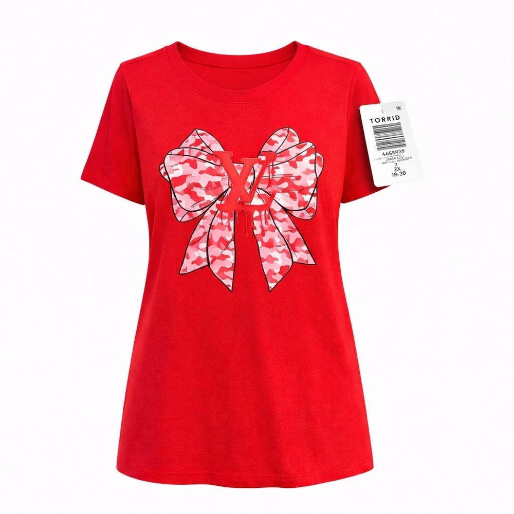 TORRID Red Tee with Handmade Pink Monogram  Bow Graphic